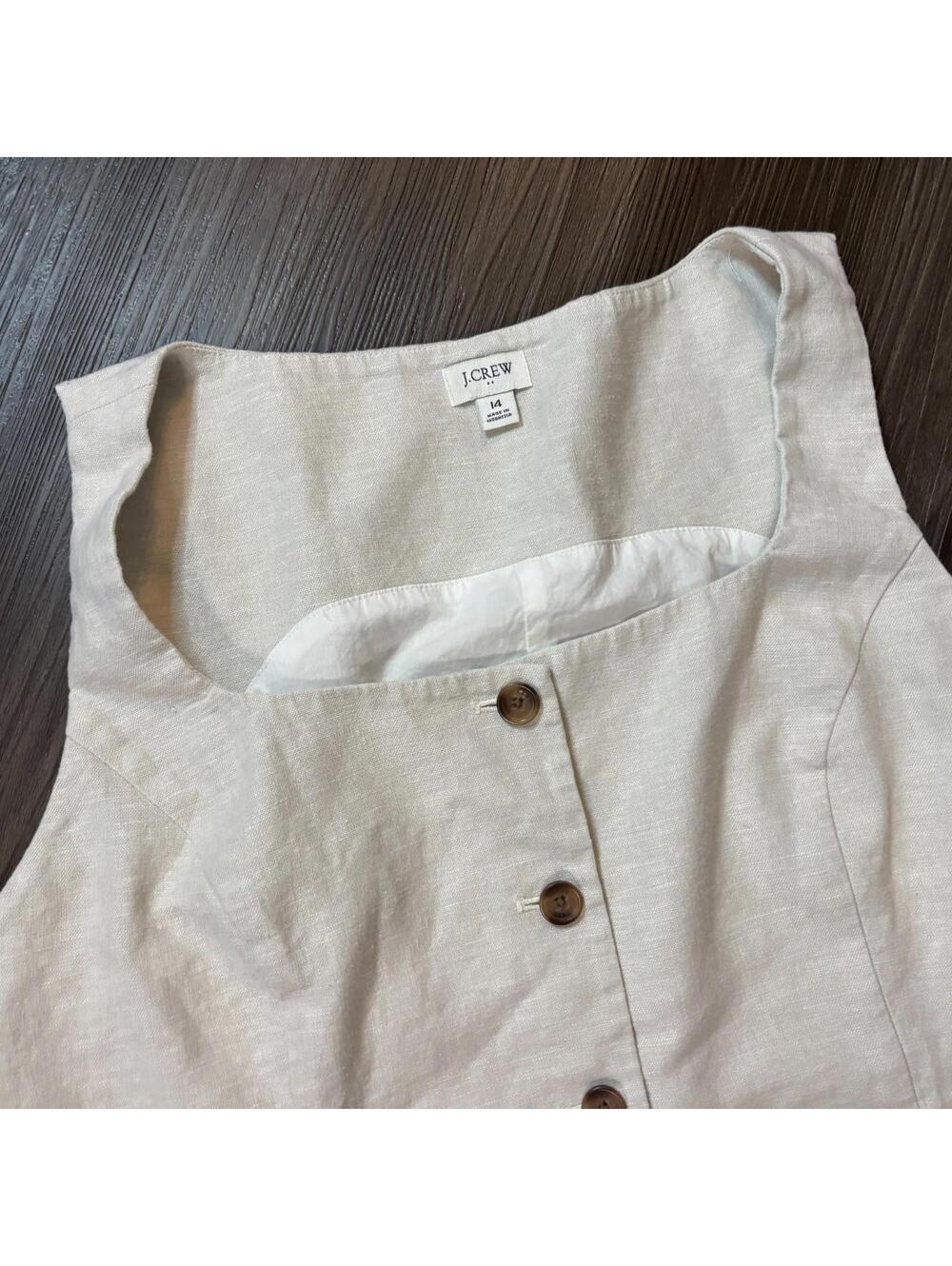 J. Crew Square Neck Linen Blend Vest Top Women's Size 14 Beige Sleeveless - Picture 2 of 8